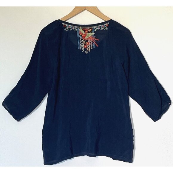 New Johnny Was Navy Floral Embroidered Cupra Rayon Boho Olivia Blouse Top - Picture 5 of 11